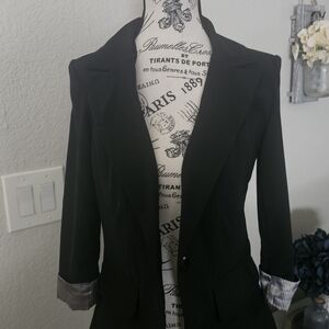 IZ Byer Black Blazer with Striped Cuffs